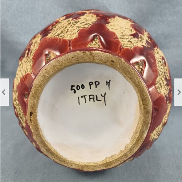 Vintage MCM Mid-century Red Italian Sgraffito Pottery Vase Fish 5" tall - Picture 7 of 10